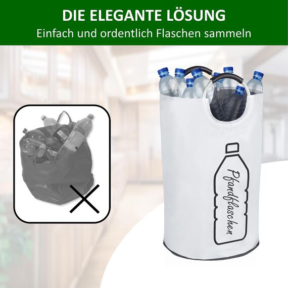 COTTARA® Original Pfandflaschen Sammelbehälter – Flaschensammler Leergut Behälter aus wasserabweisendem Material für Küche – Idealer Pfandbehälter zur Flaschenaufbewahrung – weiß 70L