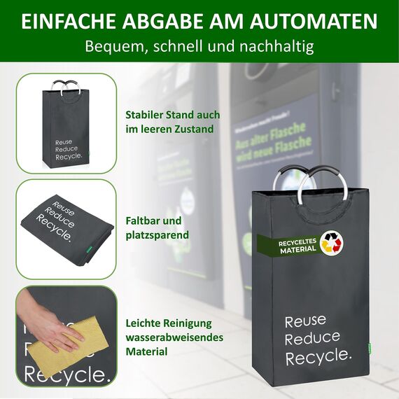 COTTARA® Pfandflaschen Sammelbehälter xxl – Pfandbehälter verschließbar aus recyceltem Material – Flaschensammler Leergut zur Flaschenaufbewahrung oder recycling Behälter – grau 75L