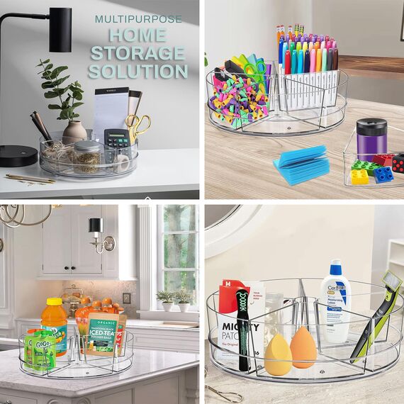 Roninkier Drehteller mit 5 herausnehmbaren Aufbewahrungsbehältern, Snack Medizin Schrank Veranstalter, klare Kunststoff-Behälter für Küche Vorratskammer Organisation und Lagerung