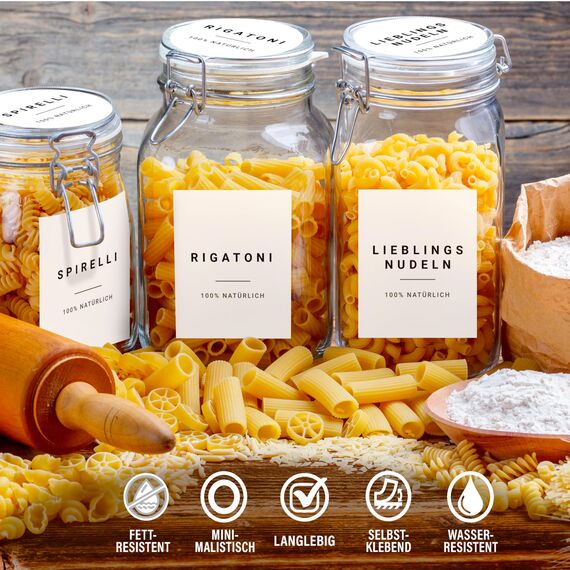 Homety Aufbewahrungsetiketten – Komplettes XXL-Set weiß – selbstklebend 288 Stück – runder minimalistischer Aufkleber – wasserfest