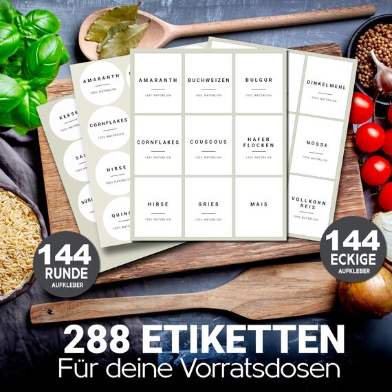 Homety Aufbewahrungsetiketten – Komplettes XXL-Set weiß – selbstklebend 288 Stück – runder minimalistischer Aufkleber – wasserfest