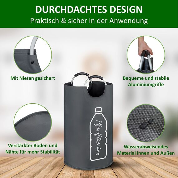 COTTARA® Original Pfandflaschen Sammelbehälter – Flaschensammler Leergut Behälter aus wasserabweisendem Material für Küche – Idealer Pfandbehälter zur Flaschenaufbewahrung – grau 70L