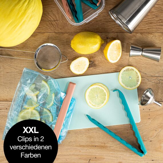 Moritz & Moritz 5X Verschlussclips groß 20 cm mit Aufbewahrungsbox bunt – Gefrierbeutel Clips zur Lebensmittelaufbewahrung –Tütenclips XXL in Klarsichtbox