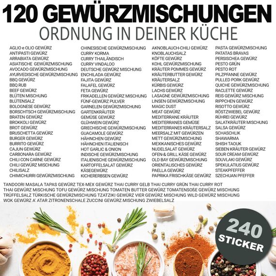 Etiketten für Gewürzmischung selbstklebend (240 Stück) - Aufkleber rund minimalistisch - wasserfest (Weiß)