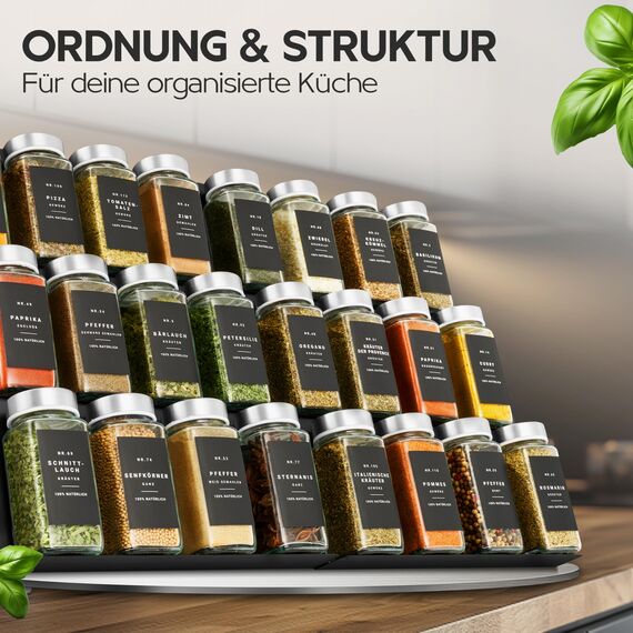 Homety® Gewürzetiketten selbstklebend (240 Stück) - Aufkleber rund minimalistisch - Gewürze Etiketten wasserfest - Vorratsetiketten (schwarz)