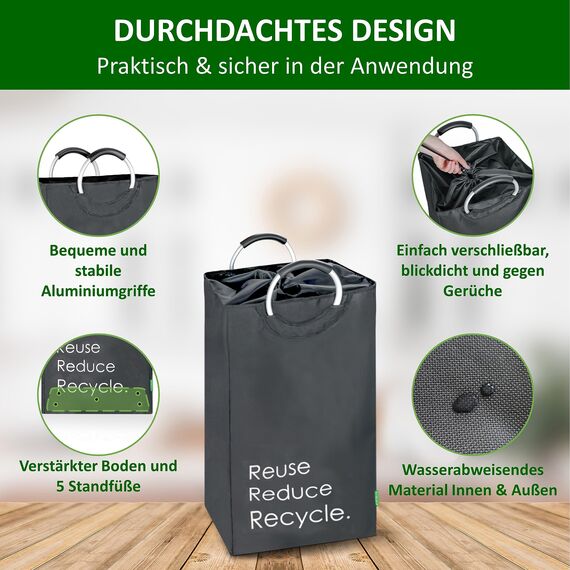 COTTARA® Pfandflaschen Sammelbehälter xxl – Pfandbehälter verschließbar aus recyceltem Material – Flaschensammler Leergut zur Flaschenaufbewahrung oder recycling Behälter – grau 75L