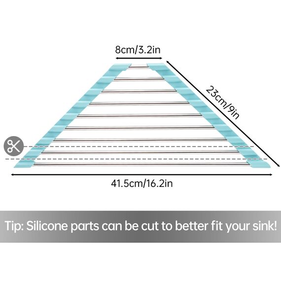Tomorotec Dreieckiges aufrollbares Abtropfgestell für Spüle, Ecke, klein, faltbar, Edelstahl über der Spüle, Mehrzweck-Küchenabtropfgestell, Caddy, Aufbewahrung, platzsparendes Regal