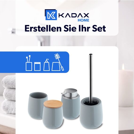 KADAX Kosmetikdose, Aufbewahrungsdose aus Keramik, Wattedose mit Deckel aus Bambus, Wattepadhalter, Vorratsdose, Wattebehälter, Universaldose für Badezimmer, Wattepads, rund (grau)