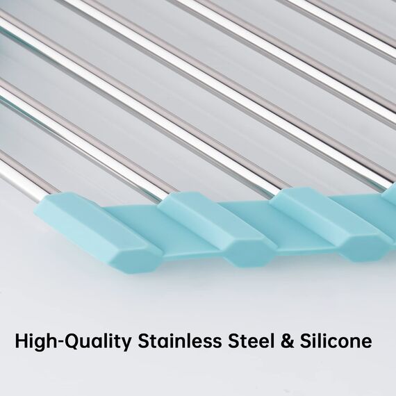 Tomorotec Dreieckiges aufrollbares Abtropfgestell für Spüle, Ecke, klein, faltbar, Edelstahl über der Spüle, Mehrzweck-Küchenabtropfgestell, Caddy, Aufbewahrung, platzsparendes Regal