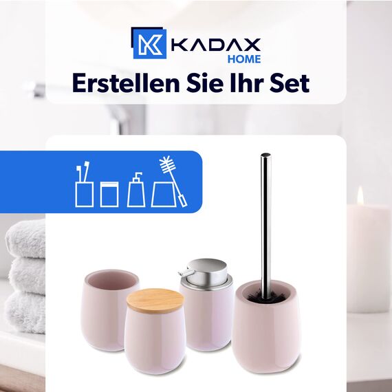 KADAX Kosmetikdose, Aufbewahrungsdose aus Keramik, Wattedose mit Deckel aus Bambus, Wattepadhalter, Vorratsdose, Wattebehälter, Universaldose für Badezimmer, Wattepads, rund (rosa)