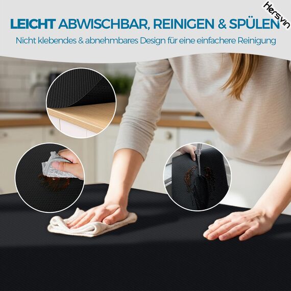 Hersvin Schubladenmatte 44.5cmx500cm Schubladeneinlage Eva Schrankpapier Nicht Klebende Wasserfest Unterlage Teppich für Küchenschränke Regalschrank (Schwarz Punkt)