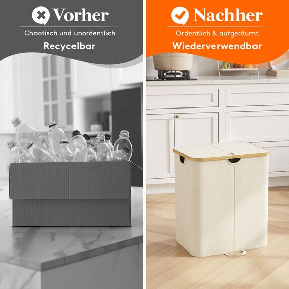 Lifewit 120L Pfandflaschen Sammelbehälter 2 fächer mit Deckel, Groß Pfandflaschen Behälter 2 Tragetasche für ErhaltenFlaschensammler eignet Sich für Küche, Küche Abstellraum Flaschentasche, Beige
