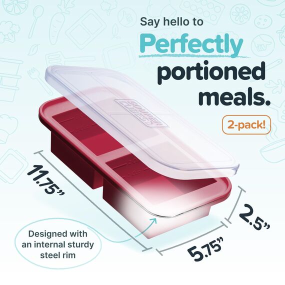 Souper Cubes Silikonform für 2 Tassen mit Deckel – einfache Mahlzeiten-Vorbereitungsbehälter und Küchenaufbewahrungslösung – Silikonform für Suppe und Lebensmittelaufbewahrung – Cranberry – 2er-Pack