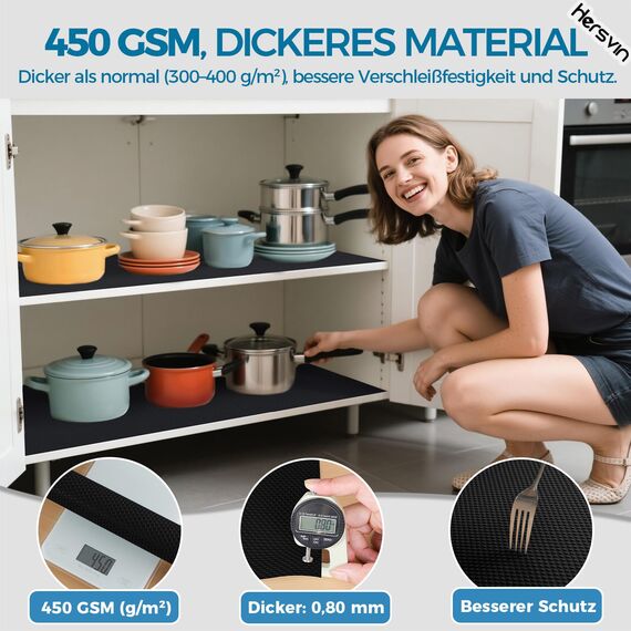 Hersvin Schubladenmatte 60cmx500cm Schubladeneinlage Eva Schrankpapier Nicht Klebende Wasserfest Unterlage Teppich für Küchenschränke Regalschrank (Schwarz Punkt)