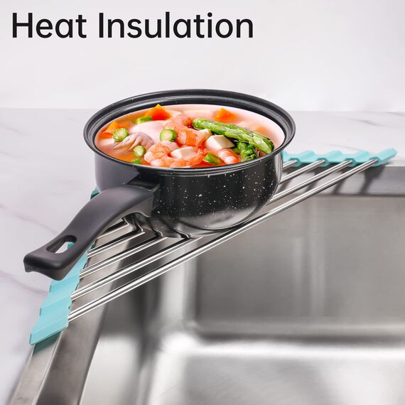 Tomorotec Dreieckiges aufrollbares Abtropfgestell für Spüle, Ecke, klein, faltbar, Edelstahl über der Spüle, Mehrzweck-Küchenabtropfgestell, Caddy, Aufbewahrung, platzsparendes Regal