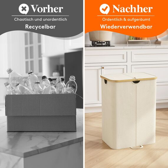 Lifewit 150L Pfandflaschen Sammelbehälter 2 fächer mit Deckel, Groß Pfandflaschen Behälter 2 Tragetasche für ErhaltenFlaschensammler eignet Sich für Küche, Küche Abstellraum Flaschentasche, Beige