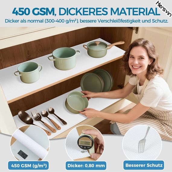 Hersvin Schubladenmatte 40cmx450cm Schubladeneinlage Eva Schrankpapier Nicht Klebende Wasserfest Unterlage Teppich für Küchenschränke Regalschrank (Weiß Punkt)