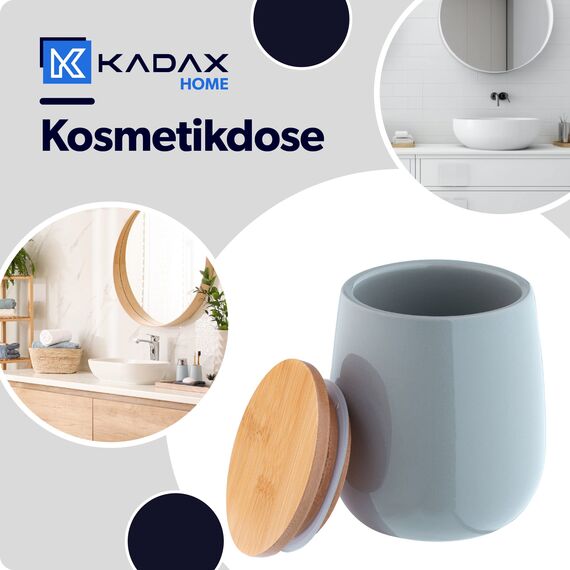 KADAX Kosmetikdose, Aufbewahrungsdose aus Keramik, Wattedose mit Deckel aus Bambus, Wattepadhalter, Vorratsdose, Wattebehälter, Universaldose für Badezimmer, Wattepads, rund (grau)