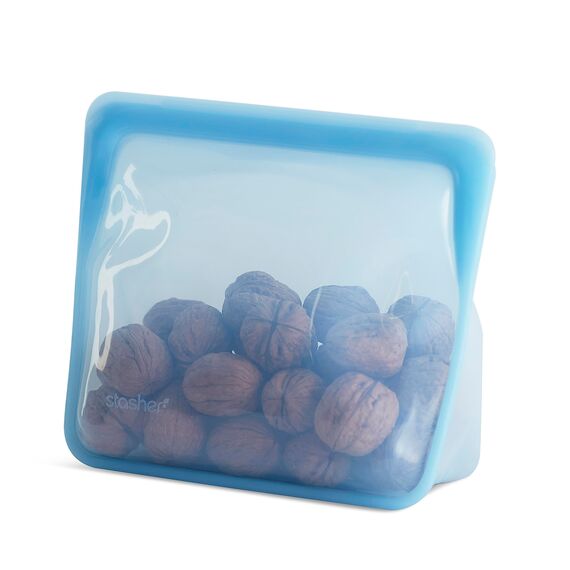 Stasher Bag Premium Silikonbeutel wiederverwendbar für Lebensmittel, Stand Up Mid Bag, Blau, Dauerhaft, Backofen, spülmaschinen & gefriersicher, Umweltfreundlich, Lunch-Tasche, Leckagefrei, 1656ml