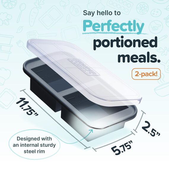Souper Cubes Extra großes Silikon-Gefriertablett für 2 Tassen mit Deckel, 2 Stück – ergibt 4 perfekte Portionen für 2 Tassen – Einfrieren von Suppe, Eintopf, 2 Stück, mit Deckel)