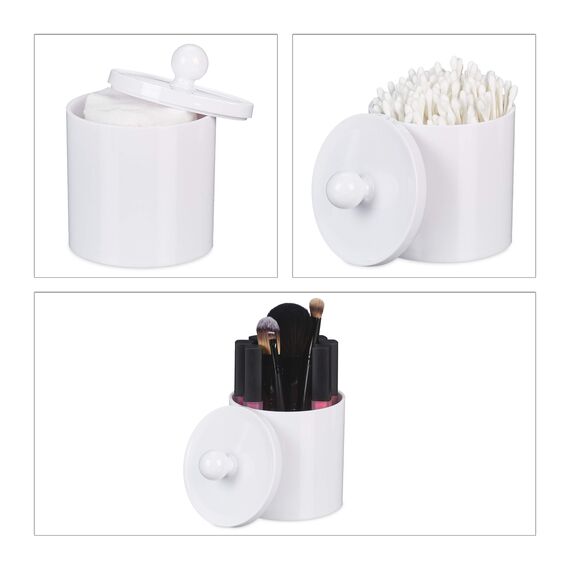 Relaxdays Wattestäbchen Aufbewahrung im 3er Set, Wattepadhalter, mit Deckel, pflegeleicht, Acryl Organizer, weiß 10026558_49