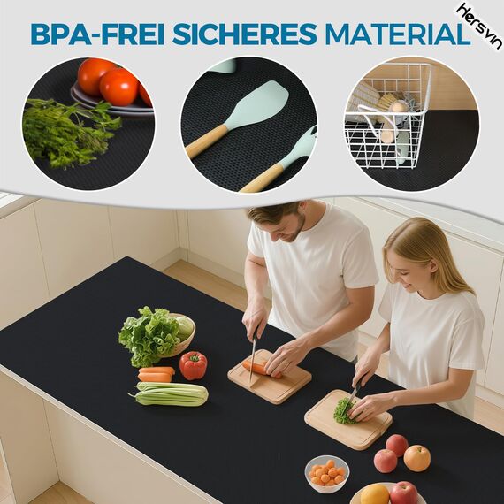 Hersvin Schubladenmatte 60cmx500cm Schubladeneinlage Eva Schrankpapier Nicht Klebende Wasserfest Unterlage Teppich für Küchenschränke Regalschrank (Schwarz Punkt)