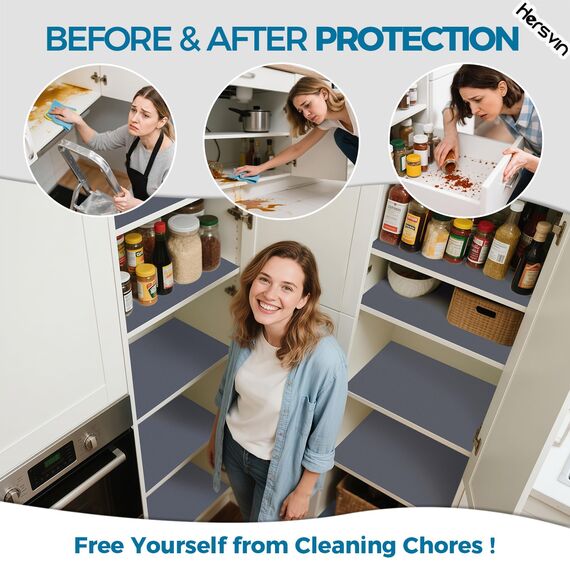 Hersvin Regaleinlagen, Küchenschubladenmatten, Nicht klebender Eva-Schrankschutz, Schrankauskleidung, 50,8 cm x 6,1 m, Dunkelgrau/Punkte