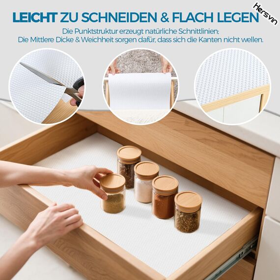 Hersvin Schubladenmatte 40cmx450cm Schubladeneinlage Eva Schrankpapier Nicht Klebende Wasserfest Unterlage Teppich für Küchenschränke Regalschrank (Weiß Punkt)