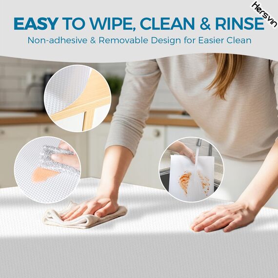 Hersvin Regaleinlagen, 61 cm x 6 m, Küchenschubladenmatten, Nicht klebender Eva-Schrankschutz, Schrankauskleidung (weiße Punkte)