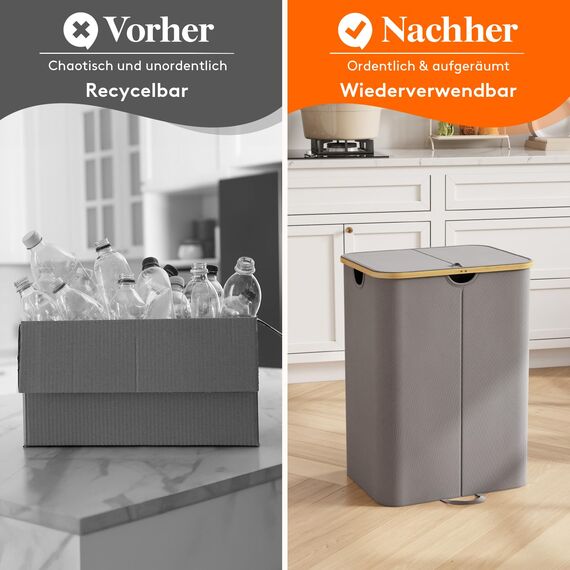 Lifewit 150L Pfandflaschen Sammelbehälter 2 fächer mit Deckel, Groß Pfandflaschen Behälter 2 Tragetasche für ErhaltenFlaschensammler eignet Sich für Küche, Küche Abstellraum Flaschentasche, Grau
