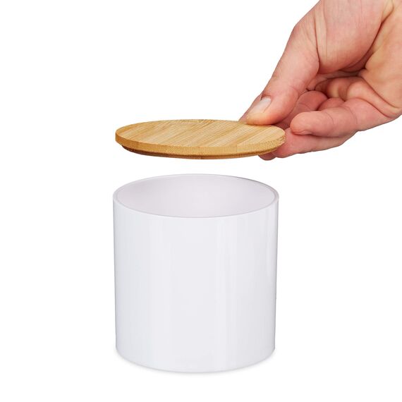 Relaxdays Wattestäbchen Aufbewahrung im 3er Set, Wattepadhalter, mit Deckel, pflegeleicht, Acryl & Bambus, Natur-weiß 10026558_873