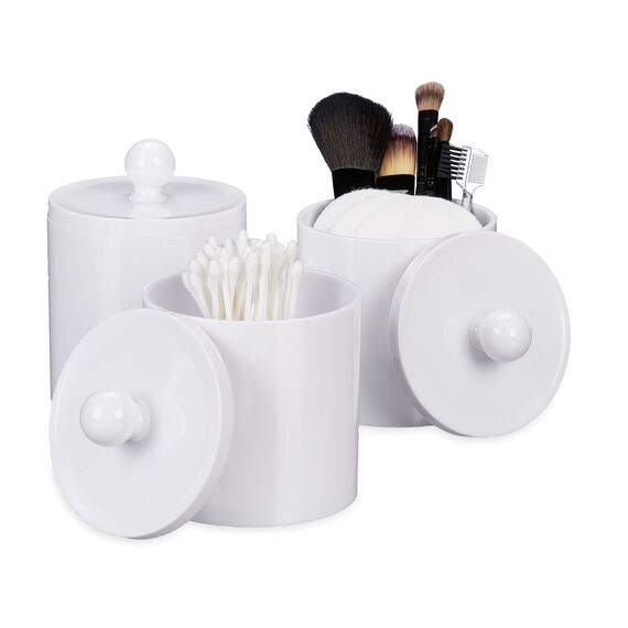 Relaxdays Wattestäbchen Aufbewahrung im 3er Set, Wattepadhalter, mit Deckel, pflegeleicht, Acryl Organizer, weiß 10026558_49