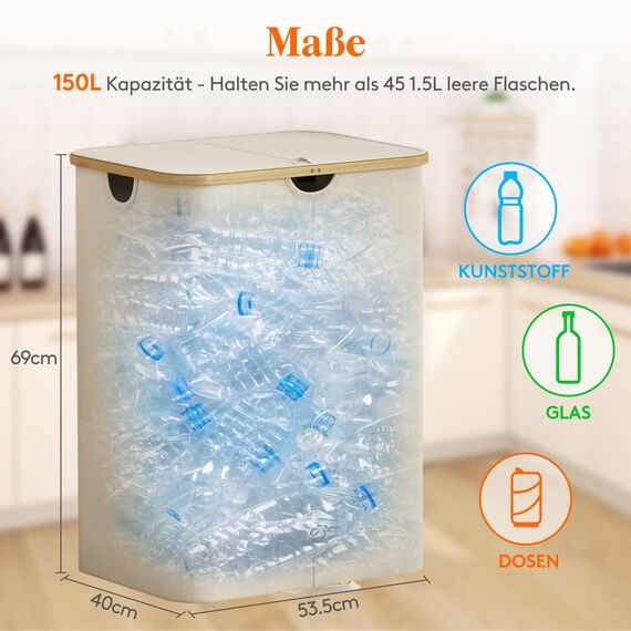 Lifewit 150L Pfandflaschen Sammelbehälter 2 fächer mit Deckel, Groß Pfandflaschen Behälter 2 Tragetasche für ErhaltenFlaschensammler eignet Sich für Küche, Küche Abstellraum Flaschentasche, Beige