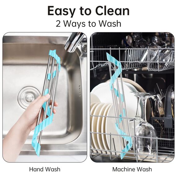 Tomorotec Dreieckiges aufrollbares Abtropfgestell für Spüle, Ecke, klein, faltbar, Edelstahl über der Spüle, Mehrzweck-Küchenabtropfgestell, Caddy, Aufbewahrung, platzsparendes Regal