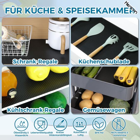 Hersvin Schubladenmatte 60cmx500cm Schubladeneinlage Eva Schrankpapier Nicht Klebende Wasserfest Unterlage Teppich für Küchenschränke Regalschrank (Schwarz Punkt)