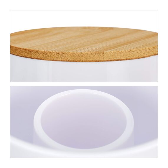 Relaxdays Wattestäbchen Aufbewahrung im 3er Set, Wattepadhalter, mit Deckel, pflegeleicht, Acryl & Bambus, Natur-weiß 10026558_873