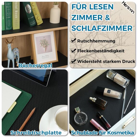 Hersvin Schubladenmatte 40cmx450cm Schubladeneinlage Eva Schrankpapier Nicht Klebende Wasserfest Unterlage Teppich für Küchenschränke Regalschrank (Schwarz Punkt)