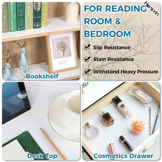 Hersvin Regaleinlagen, 61 cm x 6 m, Küchenschubladenmatten, Nicht klebender Eva-Schrankschutz, Schrankauskleidung (weiße Punkte)