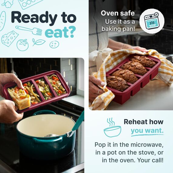 Souper Cubes Silikonform für 2 Tassen mit Deckel – einfache Mahlzeiten-Vorbereitungsbehälter und Küchenaufbewahrungslösung – Silikonform für Suppe und Lebensmittelaufbewahrung – Cranberry – 2er-Pack