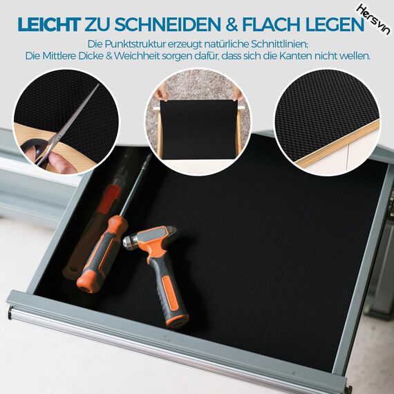 Hersvin Schubladenmatte 44.5cmx500cm Schubladeneinlage Eva Schrankpapier Nicht Klebende Wasserfest Unterlage Teppich für Küchenschränke Regalschrank (Schwarz Punkt)