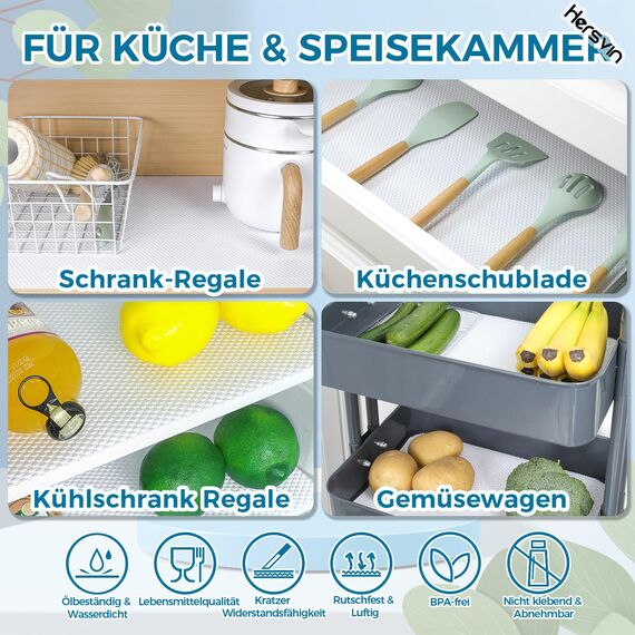 Hersvin Schubladenmatte 30cmx300cm Schubladeneinlage Eva Schrankpapier Nicht Klebende Wasserfest Unterlage Teppich für Küchenschränke Regalschrank (Weiß Punkt)