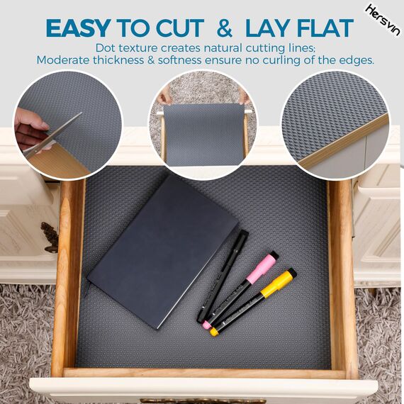 Hersvin Regaleinlagen, Küchenschubladenmatten, Nicht klebender Eva-Schrankschutz, Schrankauskleidung, 50,8 cm x 6,1 m, Dunkelgrau/Punkte