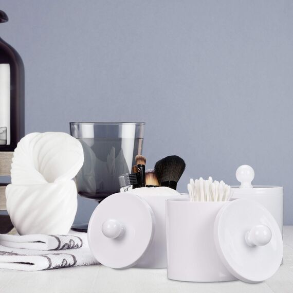 Relaxdays Wattestäbchen Aufbewahrung im 3er Set, Wattepadhalter, mit Deckel, pflegeleicht, Acryl Organizer, weiß 10026558_49