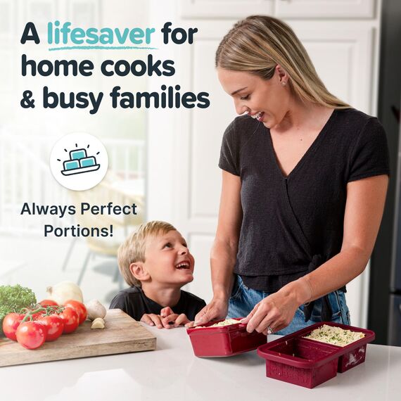 Souper Cubes Silikonform für 2 Tassen mit Deckel – einfache Mahlzeiten-Vorbereitungsbehälter und Küchenaufbewahrungslösung – Silikonform für Suppe und Lebensmittelaufbewahrung – Cranberry – 2er-Pack