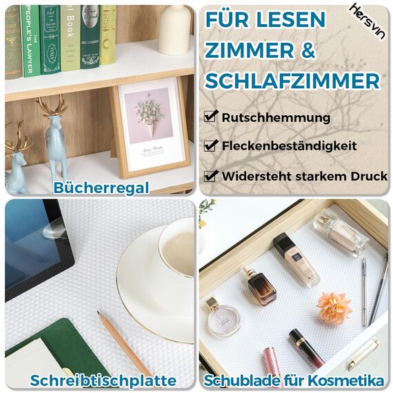 Hersvin Schubladenmatte 40cmx450cm Schubladeneinlage Eva Schrankpapier Nicht Klebende Wasserfest Unterlage Teppich für Küchenschränke Regalschrank (Weiß Punkt)