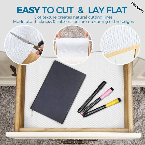 Hersvin Regaleinlagen, 50,8 cm x 6,1 m, Küchenschubladenmatten, Nicht klebender Eva-Schrankschutz, Schrankauskleidung (weiße Punkte)