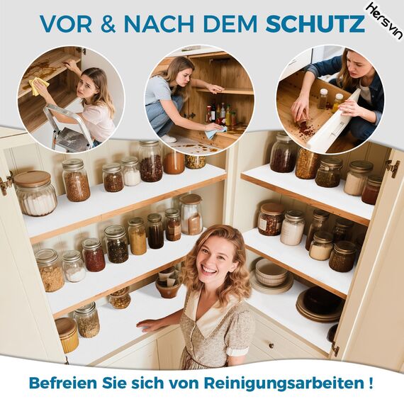 Hersvin Schubladenmatte 30cmx300cm Schubladeneinlage Eva Schrankpapier Nicht Klebende Wasserfest Unterlage Teppich für Küchenschränke Regalschrank (Weiß Punkt)