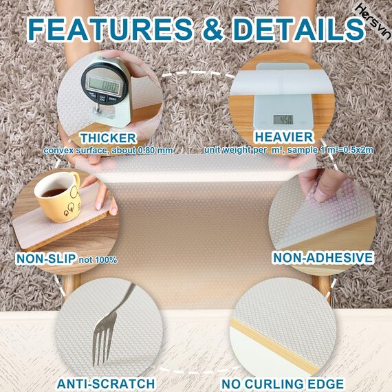 Hersvin Schubladenmatte (Übergröße) 60cmx150cmx2 Stücke Schrankpapier Schubladeneinlage Eva Wasserfest Nicht Klebende Unterlage Teppich für Küchenschränke(Transparent/Punkt)