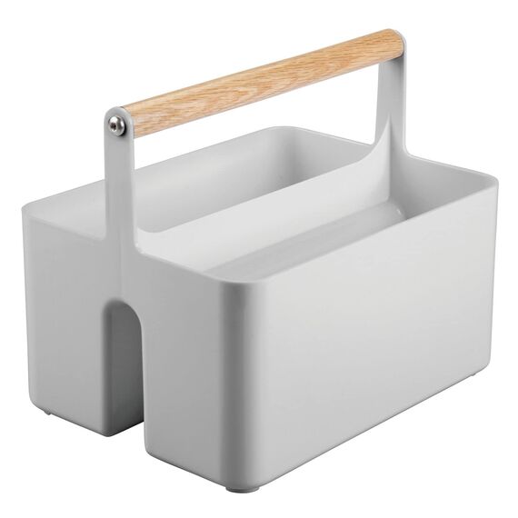 mDesign tragbarer Badezimmer Aufbewahrungsbox – Korb mit Griff zur Kosmetikaufbewahrung – Bad Organizer mit zwei Fächern – grau und naturbelassen