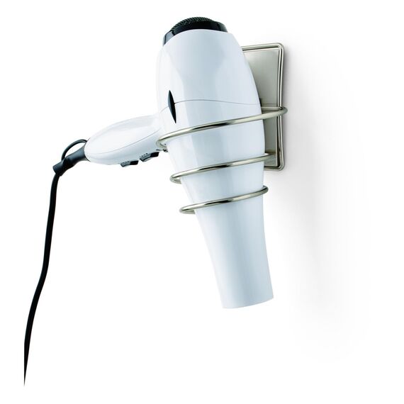Command Haartrocknerhalter für das Bad, Satin Nickel, wasserbeständige Klebestreifen - 1 Haartrocknerhalter und 2 große Streifen – Befestigen ohne Beschädigungen